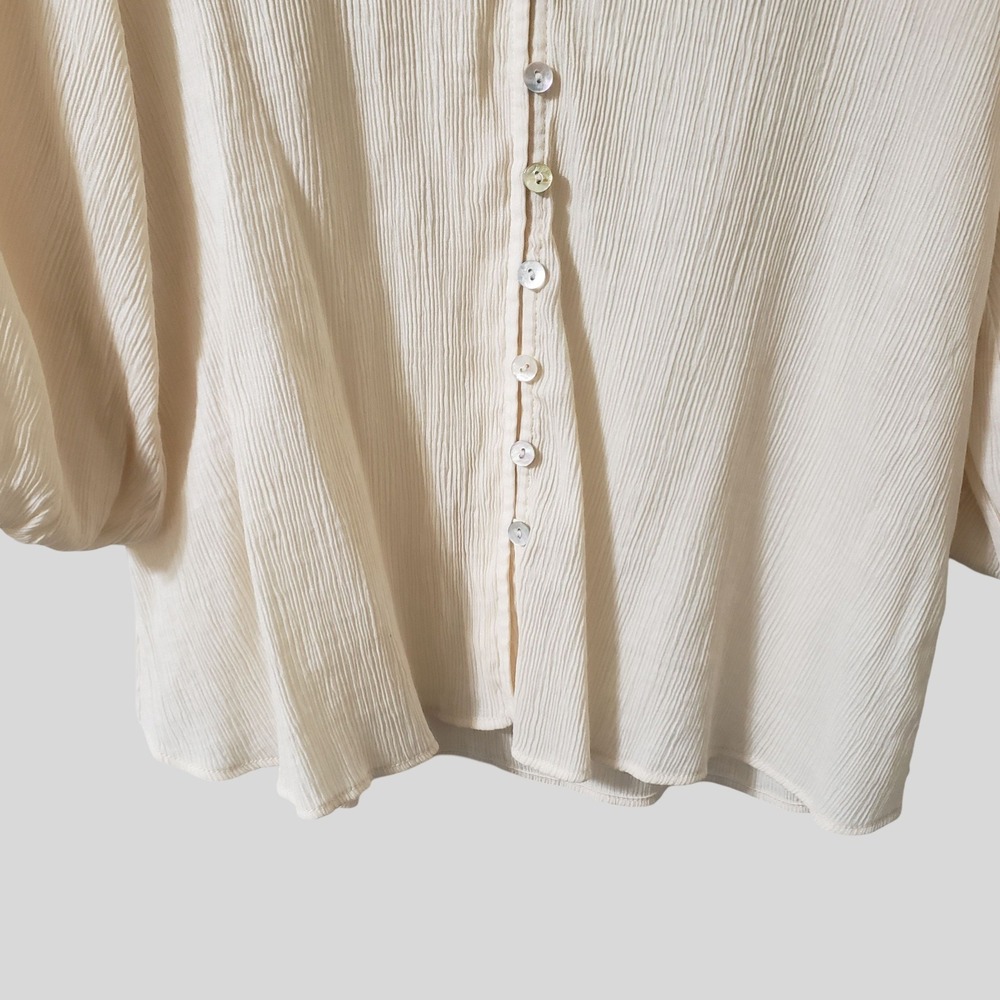 Zara Womens Cream Lace Ruffle V-Neck Button Front Balloon Sleeve Blouse Small - Picture 3 of 12